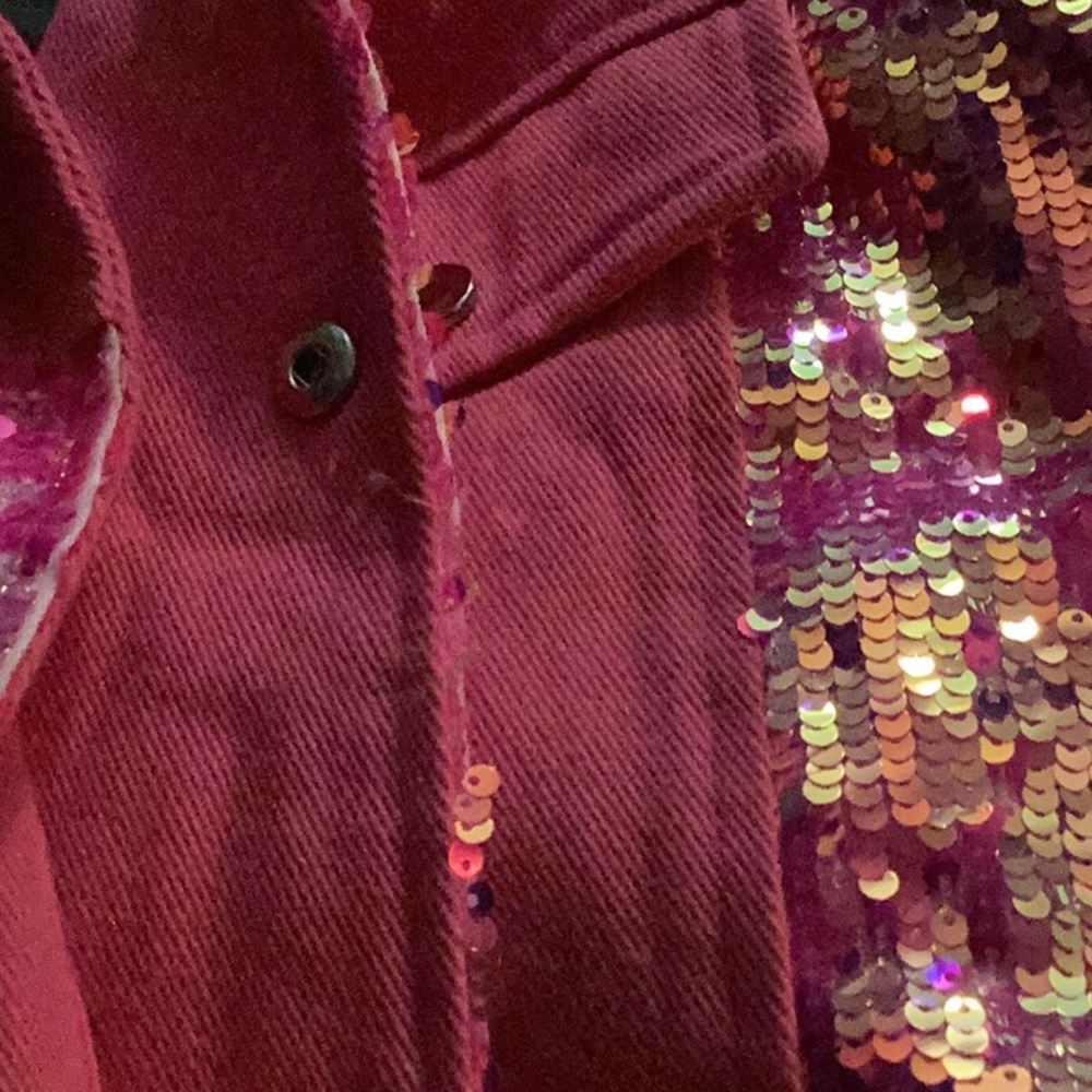 AKIRA Pink and Purple Sequin Jean Jacket - Picture 10 of 11